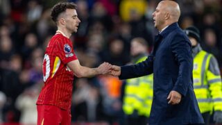 Pelatih Liverpool Arne Slot Bersama Diogo Jota